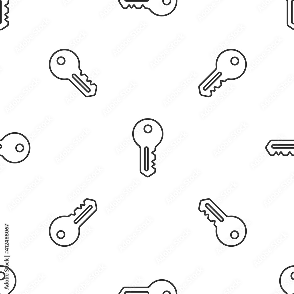 Grey line House key icon isolated seamless pattern on white background. Vector. Grey line House key icon isolated seamless pattern on white background. Vector.