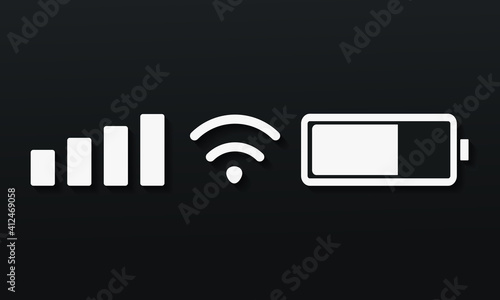 Set of status bar icon. Mobile phone system icons. Signal, wifi, and battery charge level. Illustration vector