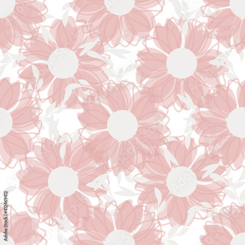 Seamless pattern with colorful hand drawn flowers. Original textile, wrapping paper, wall art surface design. Vector illustration. Floral simple minimalistic graphic desig