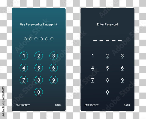 Pass code interface for lock screen login or enter password pages on smartphone. Screen Lock. Illustration vector