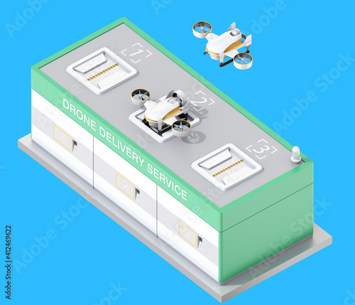 Fotografia Isometric view of delivery drone parking on the launch pad