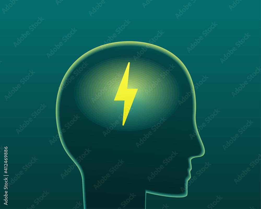 Silhouette head with lightning. Brainstorming. Illustration vector Silhouette head with lightning. Brainstorming. Illustration vector