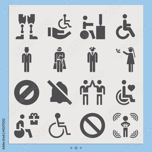 Simple set of disadvantaged related filled icons.