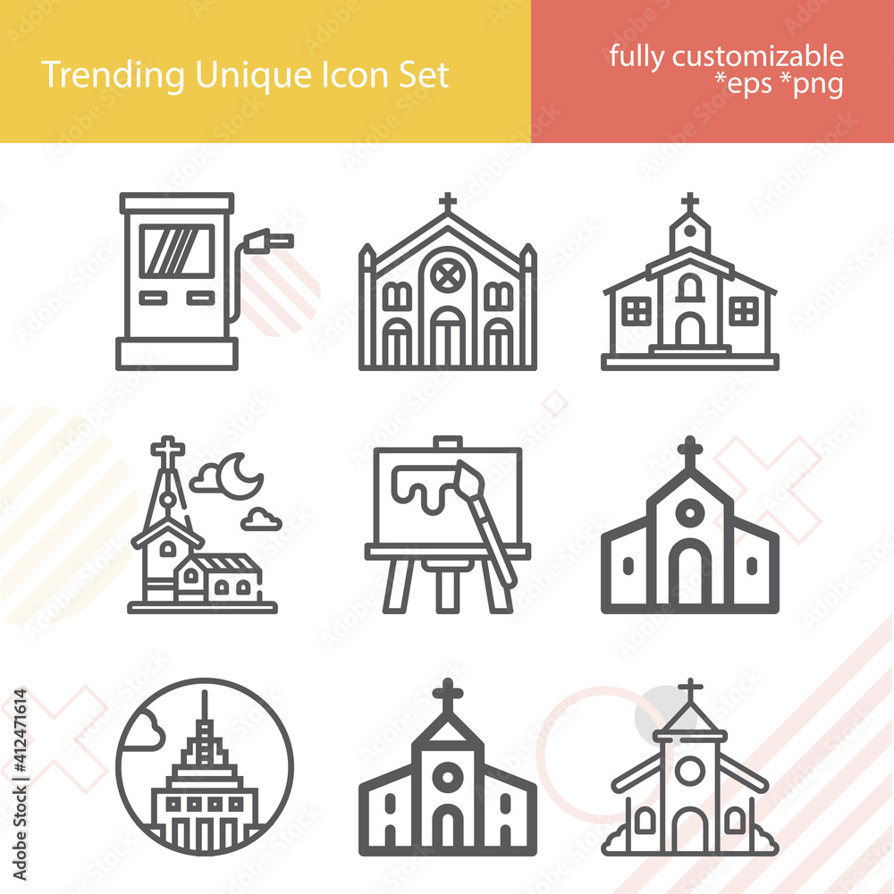 Simple set of town related lineal icons.