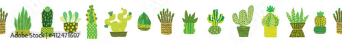 Horizontal seamless border with decorative cacti.