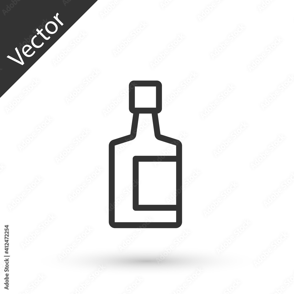Grey line Tequila bottle icon isolated on white background. Mexican alcohol drink. Vector. Grey line Tequila bottle icon isolated on white background. Mexican alcohol drink. Vector.