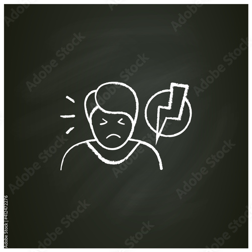 Irritability chalk icon. Sleep disorder, stress symptom. Healthy sleeping concept. Sleep problems treatment. Behaviour. Health care. Isolated vector illustration on chalkboard