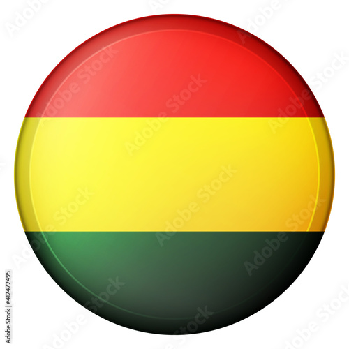 Glass light ball with flag of Bolivia. Round sphere, template icon. National symbol. Glossy realistic ball, 3D abstract vector illustration highlighted on a white background. Big bubble.
