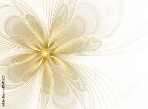 Fractal beige gold flower on white background