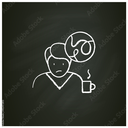 Concentration loss chalk icon. Sleep disorder, stress symptom. Healthy sleeping concept. Mental problems treatment. Behaviour. Health care. Isolated vector illustration on chalkboard