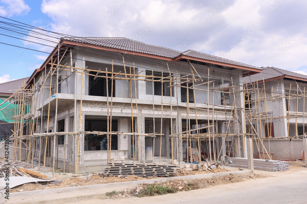 construction residential new house in progress at building site construction residential new house in progress at building site