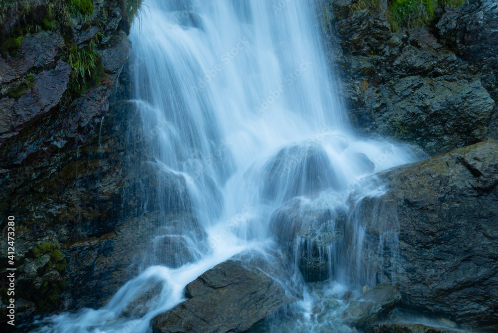 Obraz premium Silky waters of Routburn Falls on Routeburn Track, South Island, New Zealand