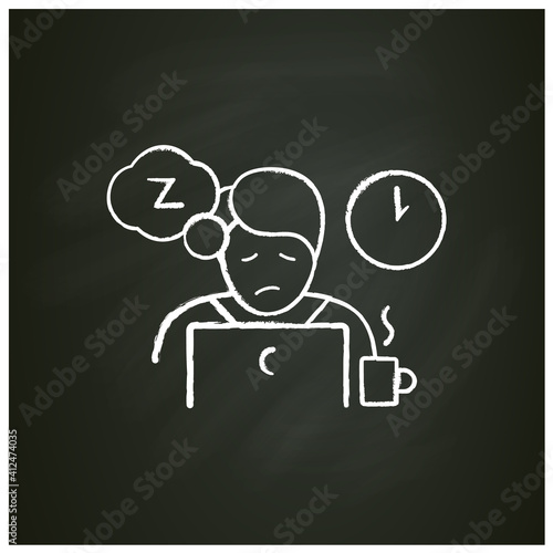 Daytime fatigue chalk icon. Narcolepsy. Sleep disorder. Healthy sleeping concept. Sleep problems treatment. Falling asleep in day time. Powerlessness. Isolated vector illustration on chalkboard