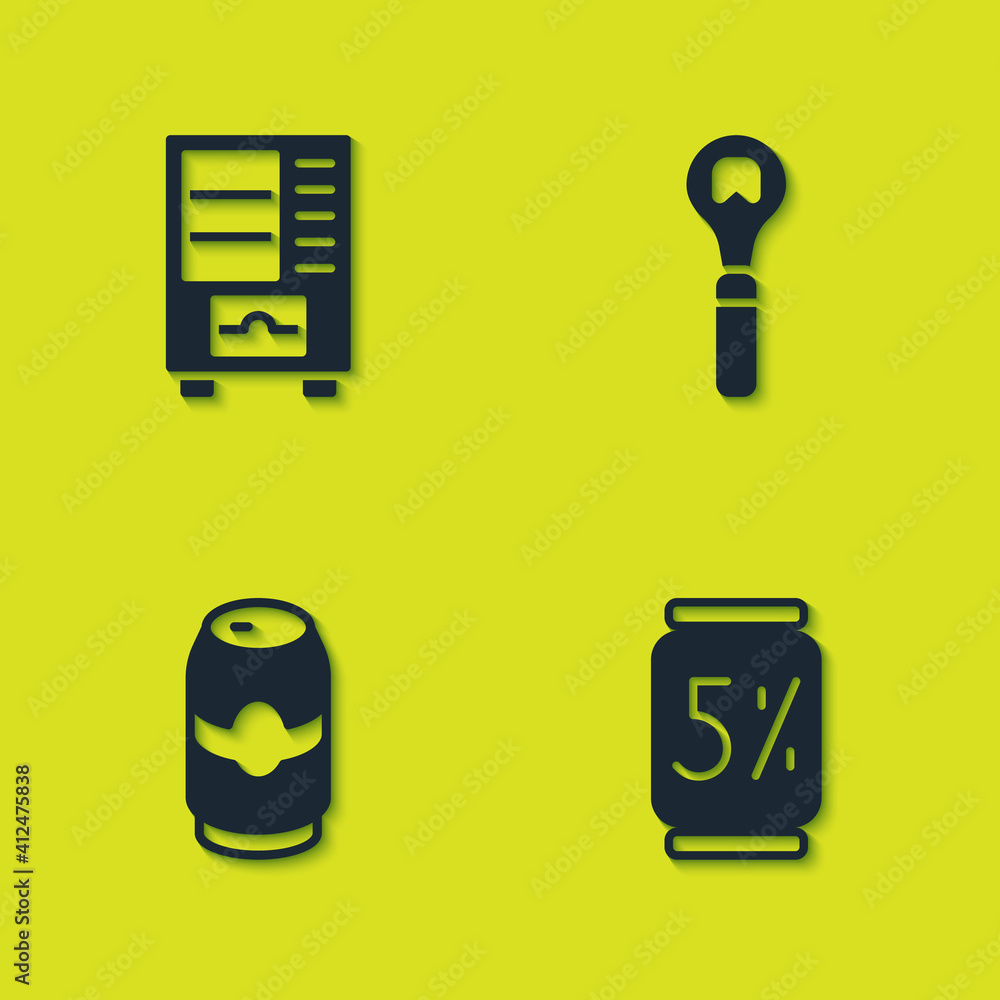 Set Vending machine, Beer can, and Bottle opener icon. Vector. Set Vending machine, Beer can, and Bottle opener icon. Vector.