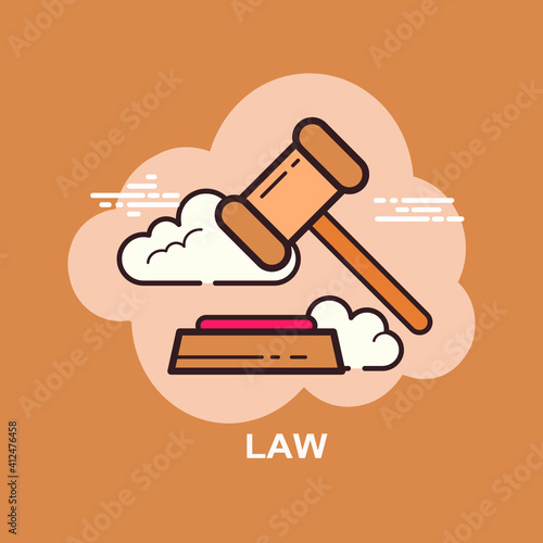 Law flat concept design with hammer on brown background