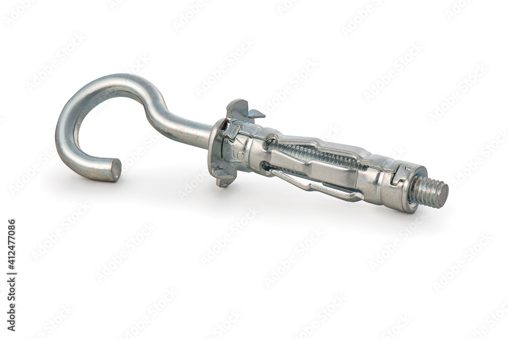 Zinc plated molly anchor with hook bolt, isolated, photo stacking Zinc plated molly anchor with hook bolt, isolated, photo stacking