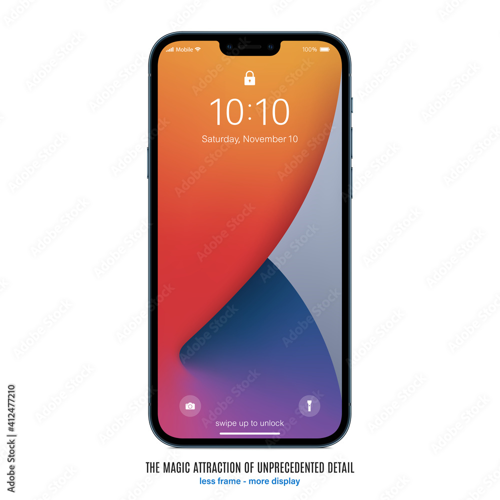 smartphone frameless blue color with colorful screen saver front view ...