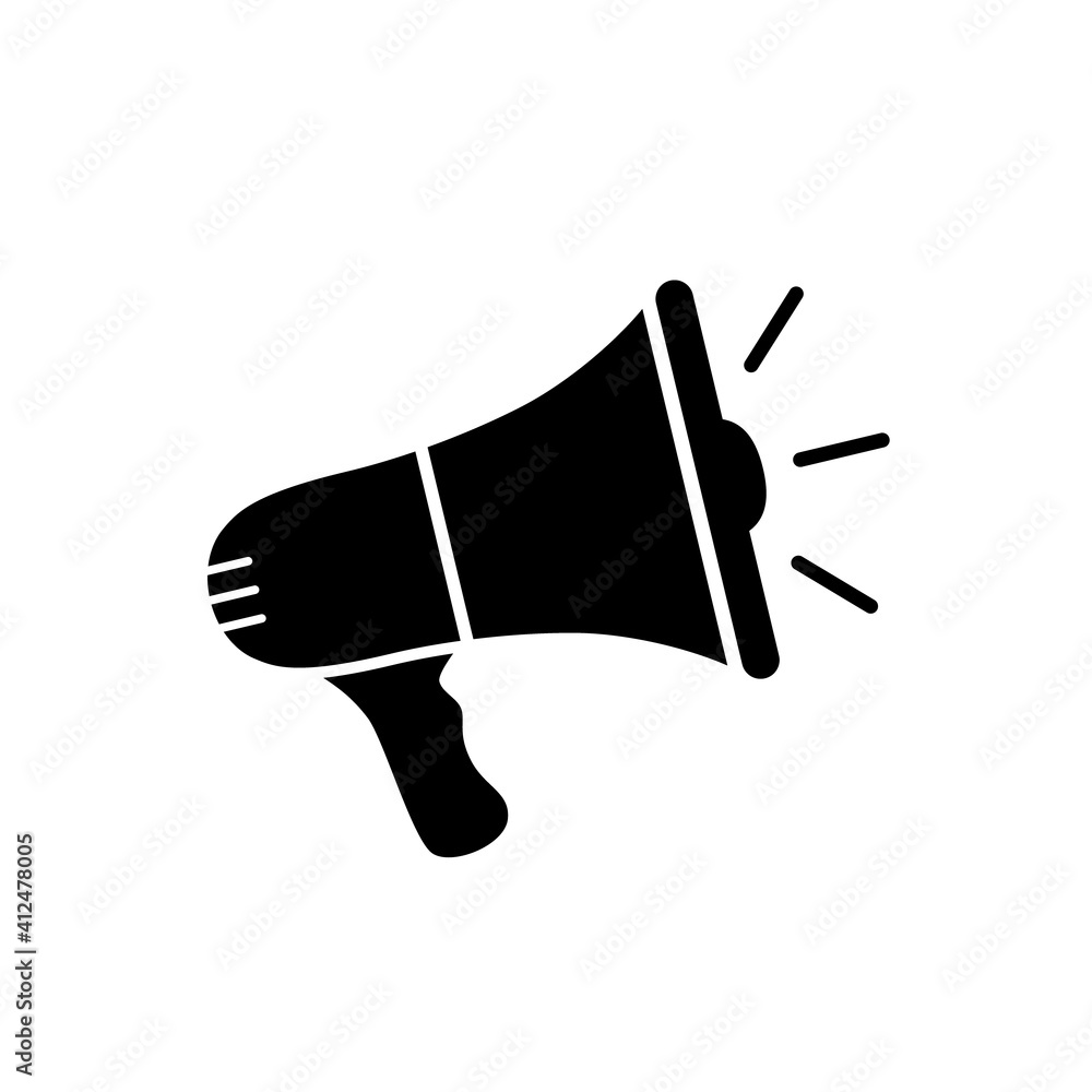 Speaker icon. Loud announce. Loudspeaker sign. Shout in megaphone. Bullhorn alert. Noise speaker. Speak news announcement. Loud sound horn. Notify icon isolated on white background. Voice. Vector Speaker icon. Loud announce. Loudspeaker sign. Shout in megaphone. Bullhorn alert. Noise speaker. Speak news announcement. Loud sound horn. Notify icon isolated on white background. Voice. Vector