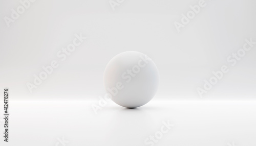3d rendering white concrete sphere against white wall