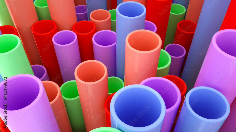 background from multi-colored plastic tubes. 3d render illustration background from multi-colored plastic tubes. 3d render illustration
