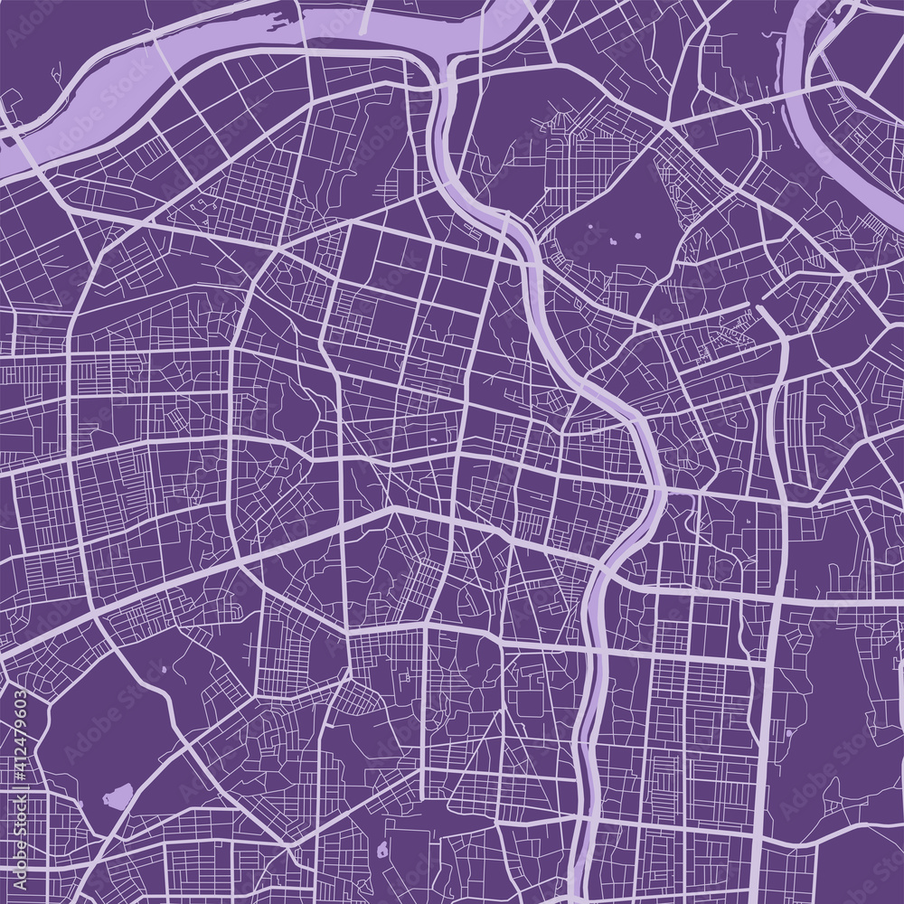 Detailed map of Daegu city, linear print map. Cityscape panorama.