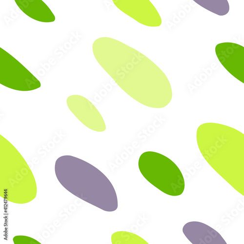 Seamless pattern with big oval spots. Stains in olive colors, stones, mosaic and terrazzo texture. For decor, textiles, fabrics, packaging, wrapping paper, wallpaper, design, banners, templates