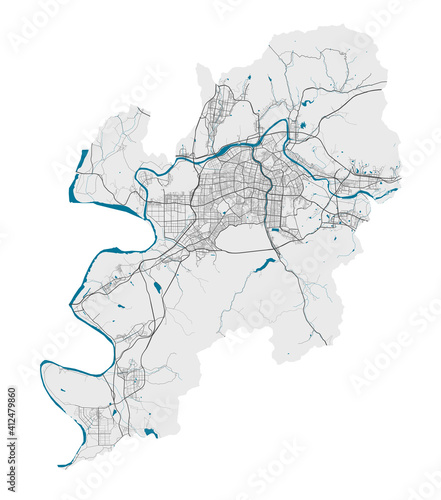 Detailed map of Daegu city, Cityscape. Royalty free vector illustration.