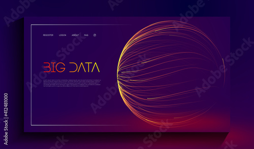 Abstract purple big data visualisation on dark blue background. Business data structure analysis. Digital data stream visualization. Vector 3d lines energy flow illustration.