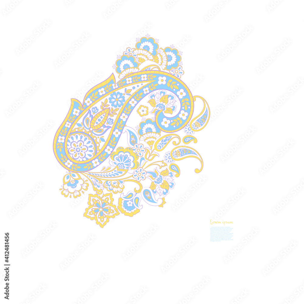 Paisley Vector Pattern. Floral Isolated Asian Illustration