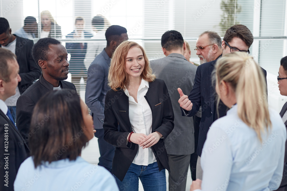 group of employees enthusiastically discussing new ideas . group of employees enthusiastically discussing new ideas .
