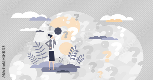 Asking questions with doubt, confusion and unknown info tiny person concept