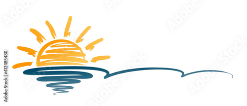 Sun and Blue Wave Symbol. 