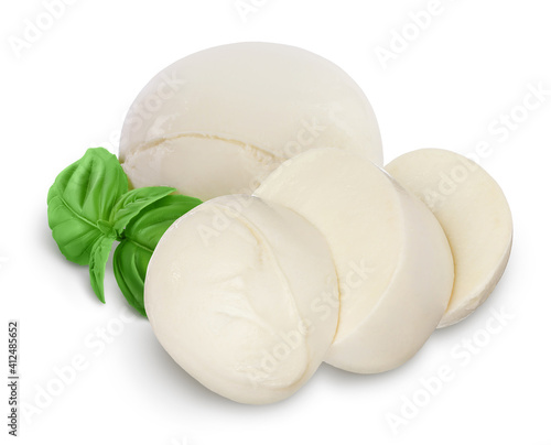 Mozzarella cheese sliced isolated on white background with clipping path and full depth of field