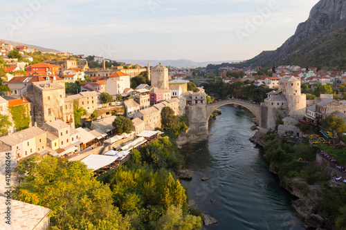 View of the historic Old Bridge in Mostar. Bosnia and Herzegovina