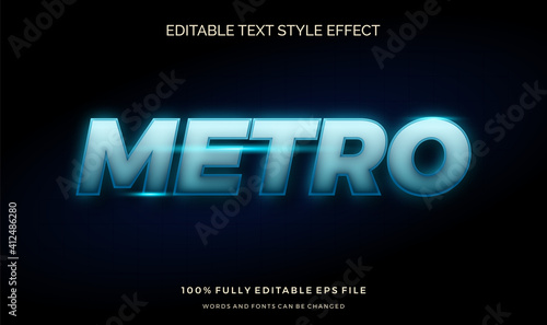 futuristic blue light text style effect. editable font vector file