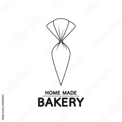 Bakery logo. Piping Cream Cake logo design. Silicone Piping Cream Cake doodle symbol.