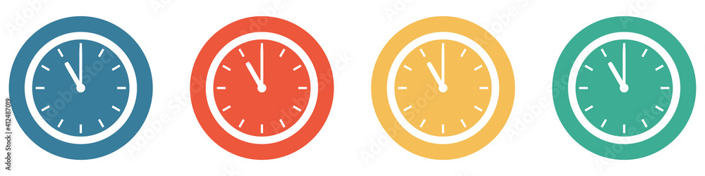 Bunter Banner mit 4 Buttons: Uhr um 11 Uhr Bunter Banner mit 4 Buttons: Uhr um 11 Uhr