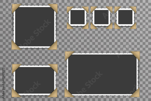 Memory album empty photo picture frame card tapes vector illustration