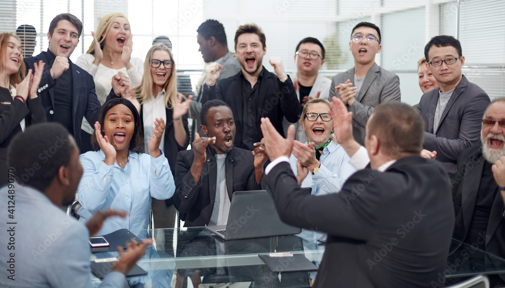African American Businessman Boss With Group Of Business People In Creative Office, Successful Mix Race Man Leading Businesspeople African American Businessman Boss With Group Of Business People In Creative Office, Successful Mix Race Man Leading Businesspeople