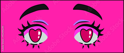 Manga eyes of cartoon female character in love. Vector design for t-shirt graphics, fashion prints, tees, stickers, posters.