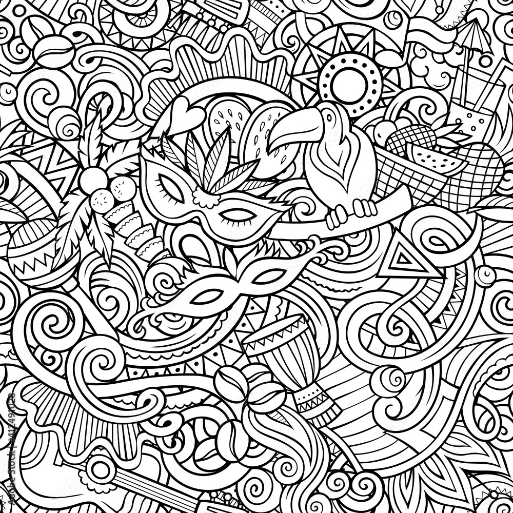 Cartoon doodles Brazil seamless pattern. Cartoon doodles Brazil seamless pattern.