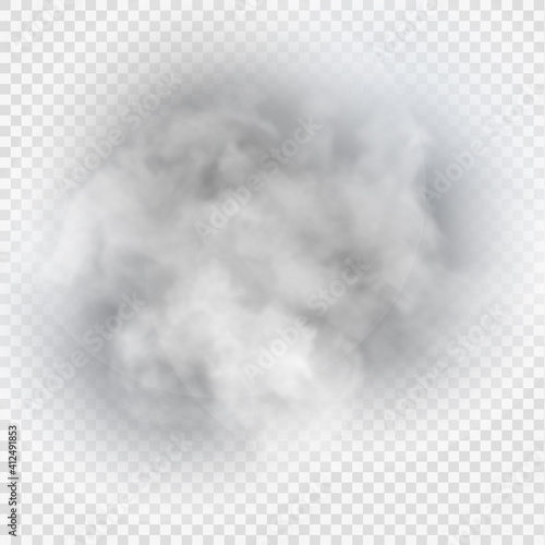 Fog or smoke isolated transparent special effect. White vector cloudiness, mist or smog background.
