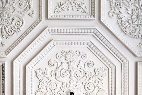 Stucco on the ceiling. Concept for interior decoration.