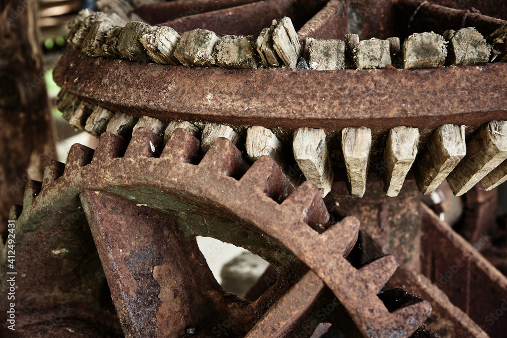 Old rusty gear mechanism, closeup Old rusty gear mechanism, closeup