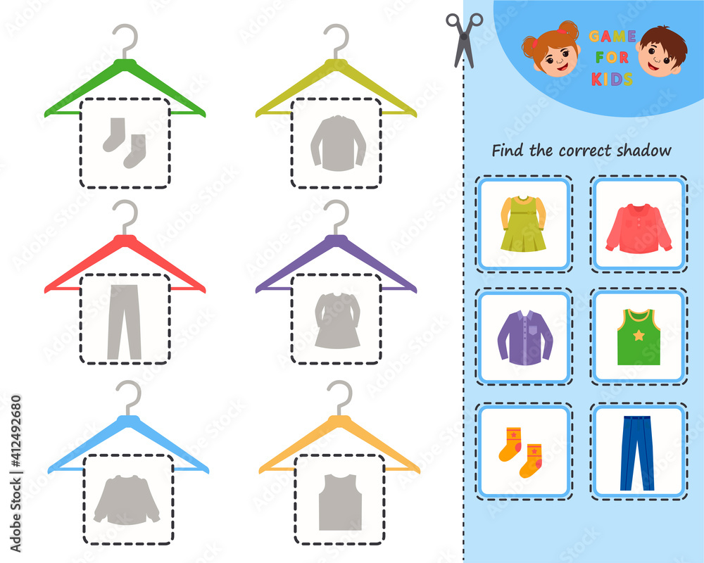 Education game for children with clothes. Find and hang clothes on a ...