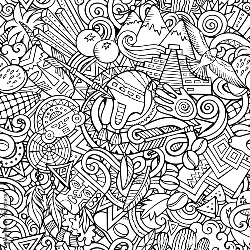 Cartoon doodles Peru seamless pattern.