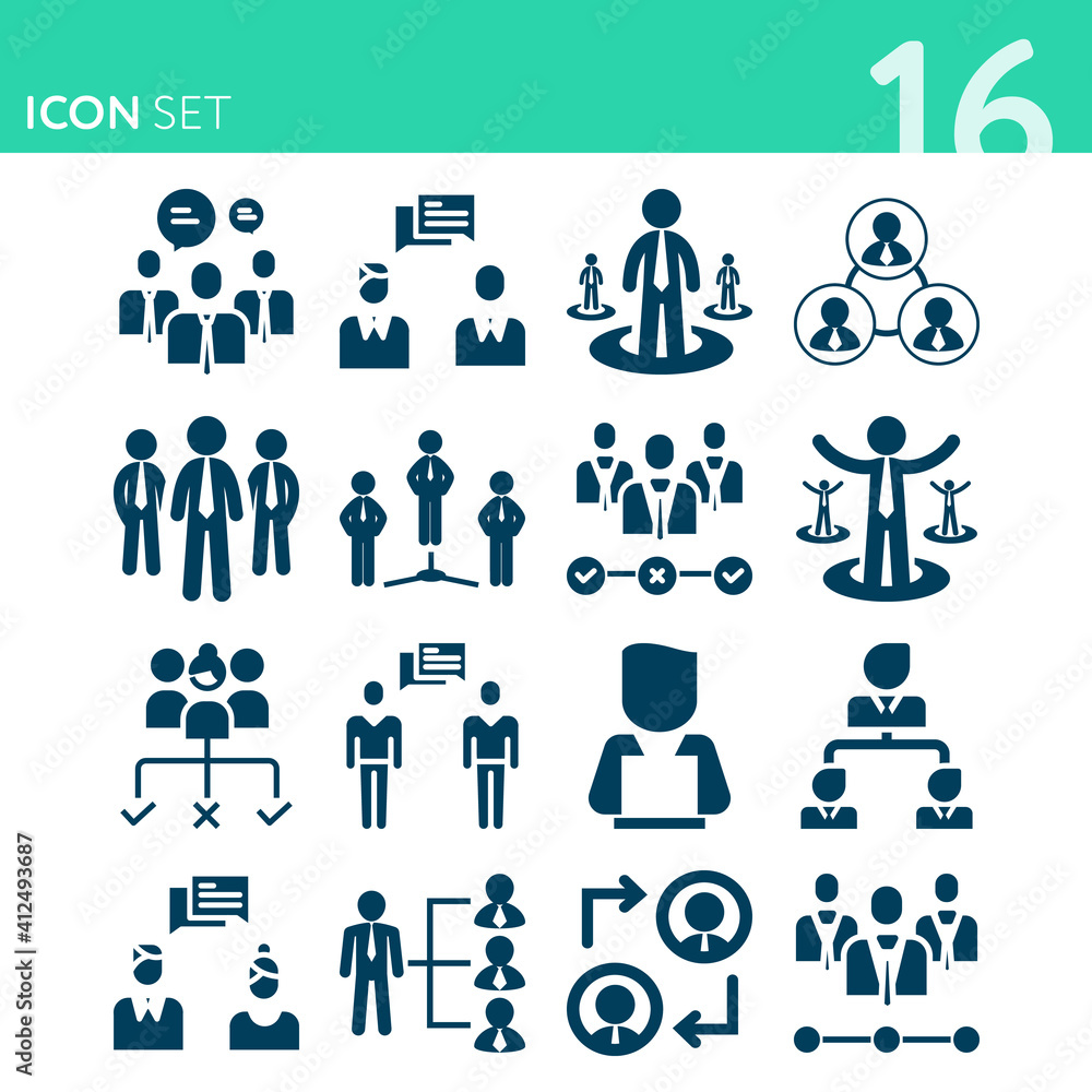 Simple set of 16 icons related to business community Simple set of 16 icons related to business community