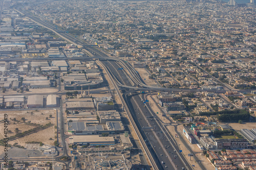 DUBAI, UAE - December, 2020: Aerial view from helicopter of the Dubai skyline, United Arab Emirates © dianagrytsku