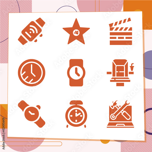 Simple set of 9 icons related to movies