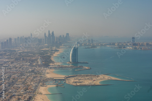 Canvastavla DUBAI, UAE - December, 2020: : Aerial of the famous Burj Al Arab hotel in Dubai taken from a helicopter